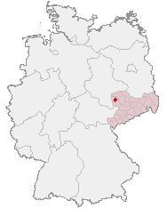 ドイツ地図内濃い赤の地点がライプツィヒ